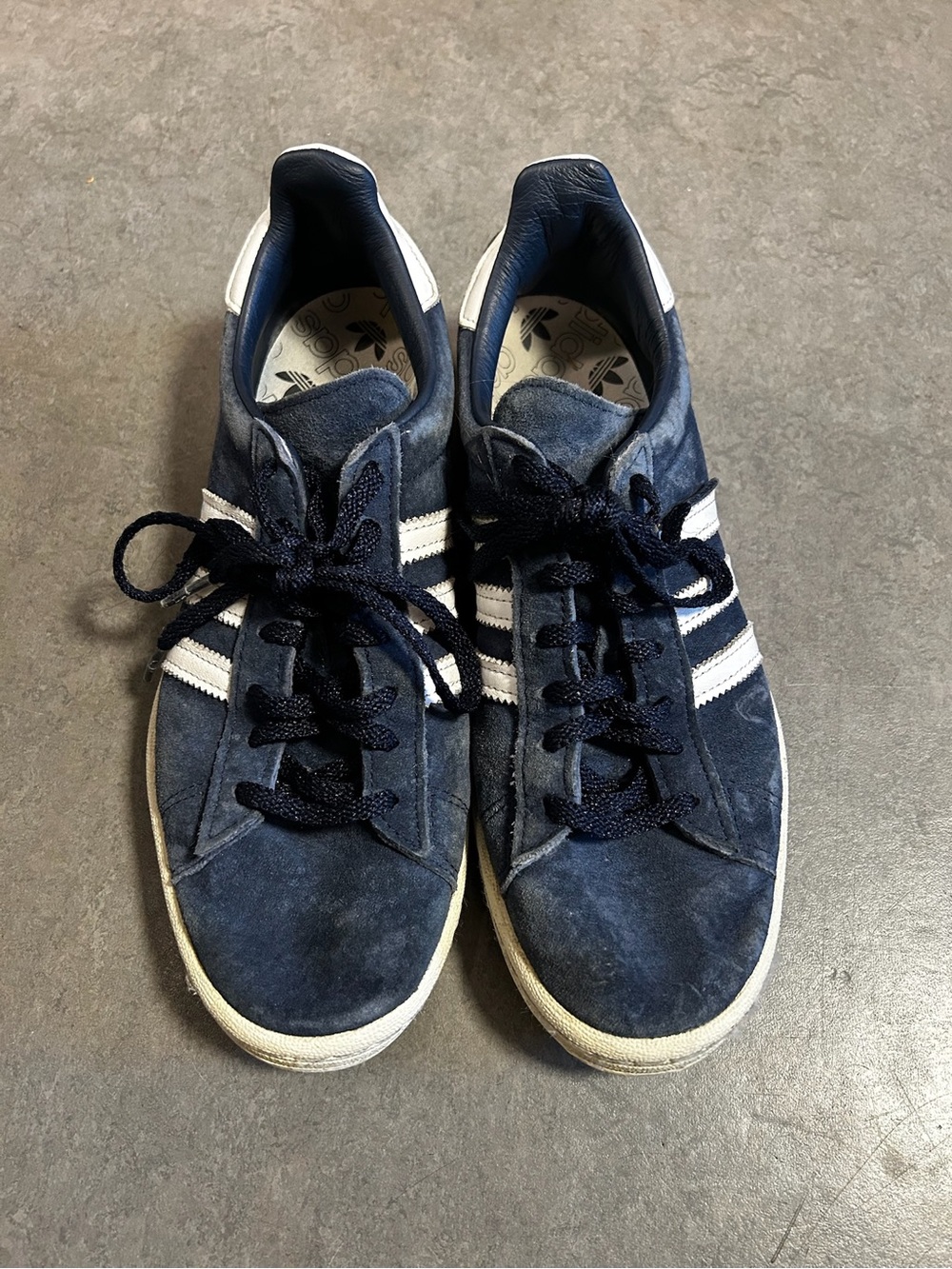 adidas Navy Suede Sneakers with White Stripes